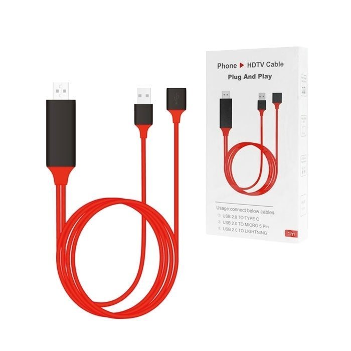 ET-S8 3 in 1 Micro USB/Type-C/Lightning Phone to HDTV Adapter Cable 1m