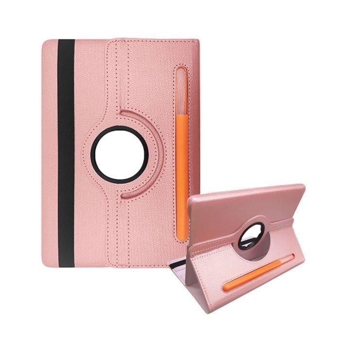 Case Rotating 360 Stand with Pencil Case for Samsung T500 Galaxy Tab A7 - Color: Rose-Gold