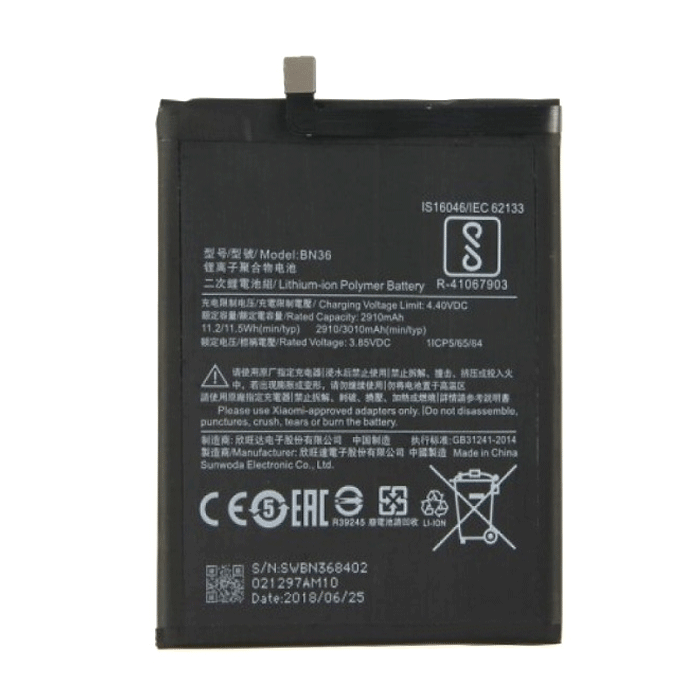 Battery BN36 Compatible for Xiaomi Mi A2/Mi 6X - 2910mAh