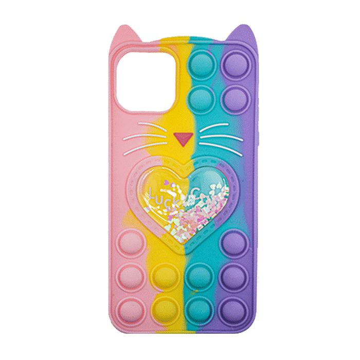 Silicone Case Colorful Bubbles for iPhone 11 - Design: Colorful Heart (Coral - Light Purple)