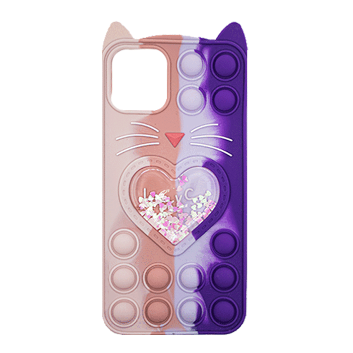 Silicone Case with Ears Colorful Bubbles for iPhone 11 - Design: Colorful Heart (Pink - Purple)