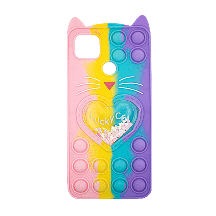 Silicone Case with Ears Colorful Bubbles for Xiaomi Redmi 9C - Design: Colorful Heart (Coral -  Light Purple)