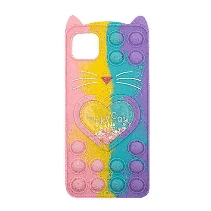 Silicone Case with Ears Colorful Bubbles for Samsung Galaxy A22 5G - Design: Colorful Heart (Coral -  Light Purple)