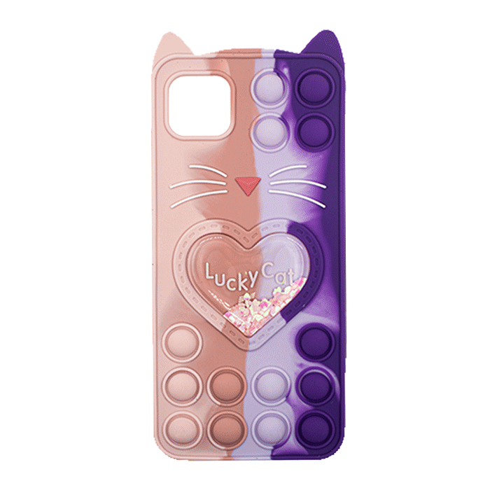 Silicone Case with Ears Colorful Bubbles for Samsung Galaxy A22 5G - Design: Colorful Heart (Pink - Purple)