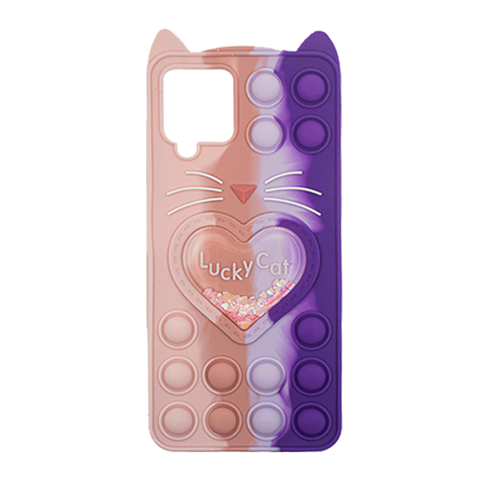 Silicone Case with Ears Colorful Bubbles for Samsung Galaxy A22 4G - Design: Colorful Heart (Pink- Purple)