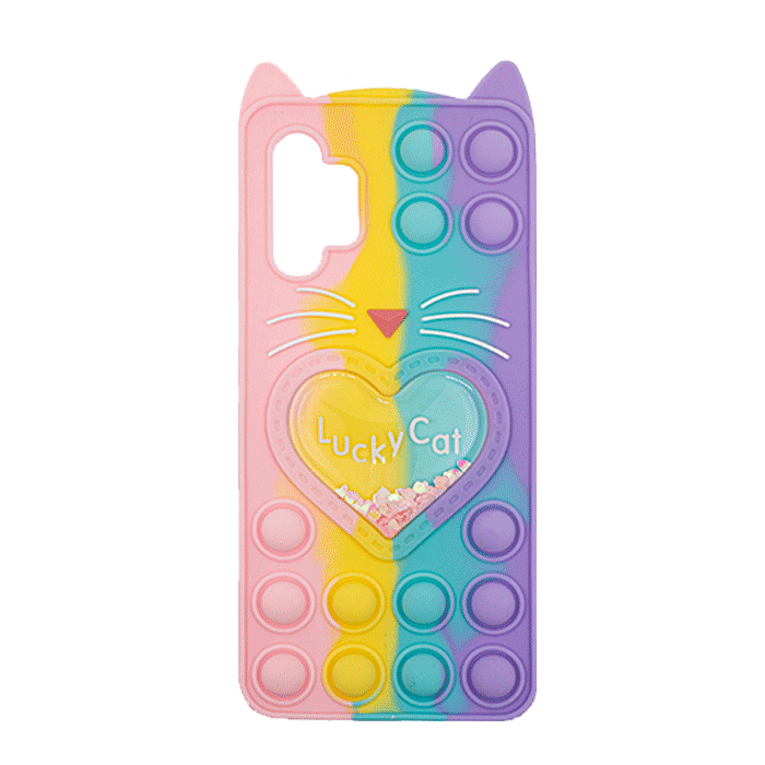 Silicone Case with Ears Colorful Bubbles for Samsung Galaxy A32 4G - Design: Colorful heart (Coral - Light Purple)
