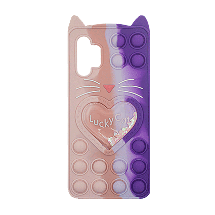 Silicone Case with Ears Colorful Bubbles for Samsung Galaxy A32 4G - Design: Colorful Heart (Pink - Purple)