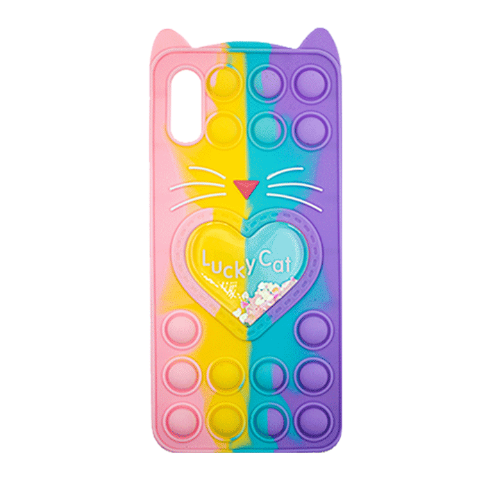 Silicone Case with Ears Colorful Bubbles for Xiaomi Redmi 9A/9i/9AT- Design: Colorful Heart (Coral -  Light Purple)