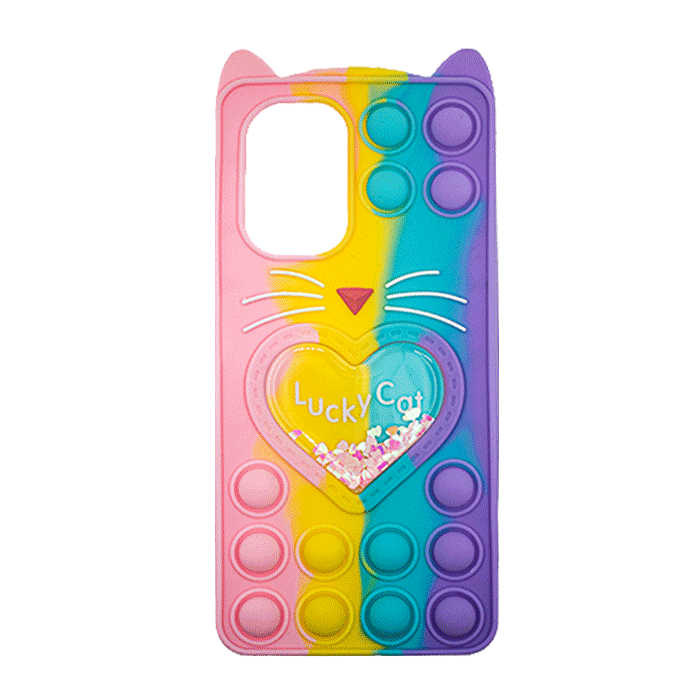Silicone Case with Ears Colorful Bubbles για Samsung Galaxy A52 4G / 5G - Designs: Colorful Heart  (Coral-  Light Purple)
