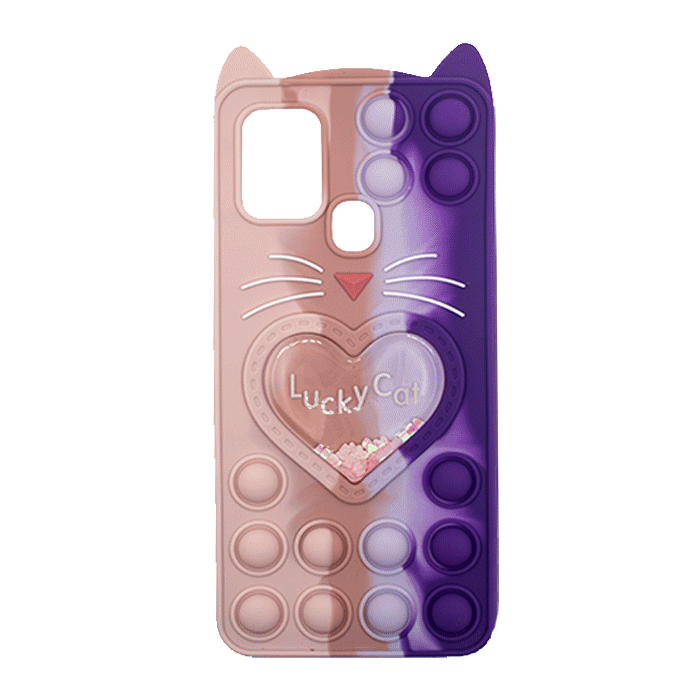 Silicone Case with Ears Colorful Bubbles for Samsung Galaxy A21S - Design: Colorful Heart (Pink - Purple)