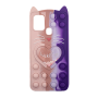 Silicone Case with Ears Colorful Bubbles for Samsung Galaxy A21S - Design: Colorful Heart (Pink - Purple)