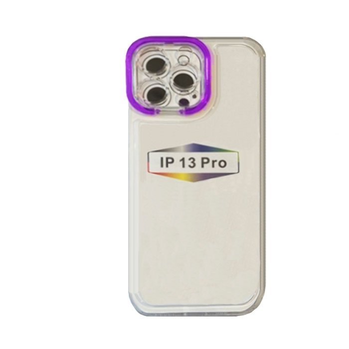 Θήκη Σιλικόνης Fashion Candy Color Διάφανη Με Χρωματιστό Πλαίσιο Κάμερας για Iphone 13 Pro - Χρώμα : Μωβ