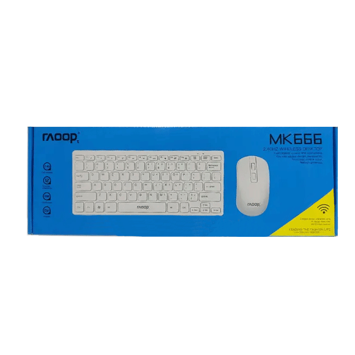 Raoop MK666 Wireless Mini Keyboard & Mouse Combo - Color: White