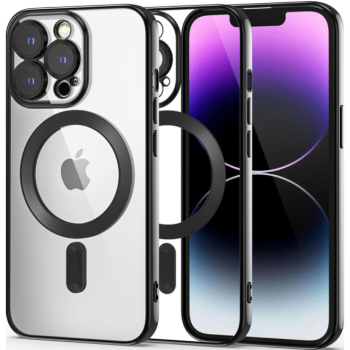 Back Cover Silicone Magsafe With Camera Lens And Colored Frame For Apple iPhone 15 Pro - Color: Black