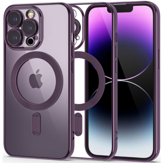 Back Cover Silicone Magsafe With Camera Lens And Colored Frame For Apple iPhone 15 - Color: Purple