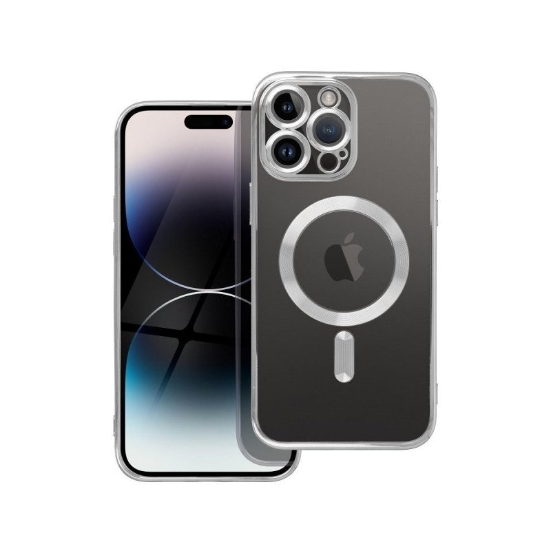 Back Cover Silicone Magsafe With Camera Lens And Colored Frame For Apple iPhone 15 - Color: Silver