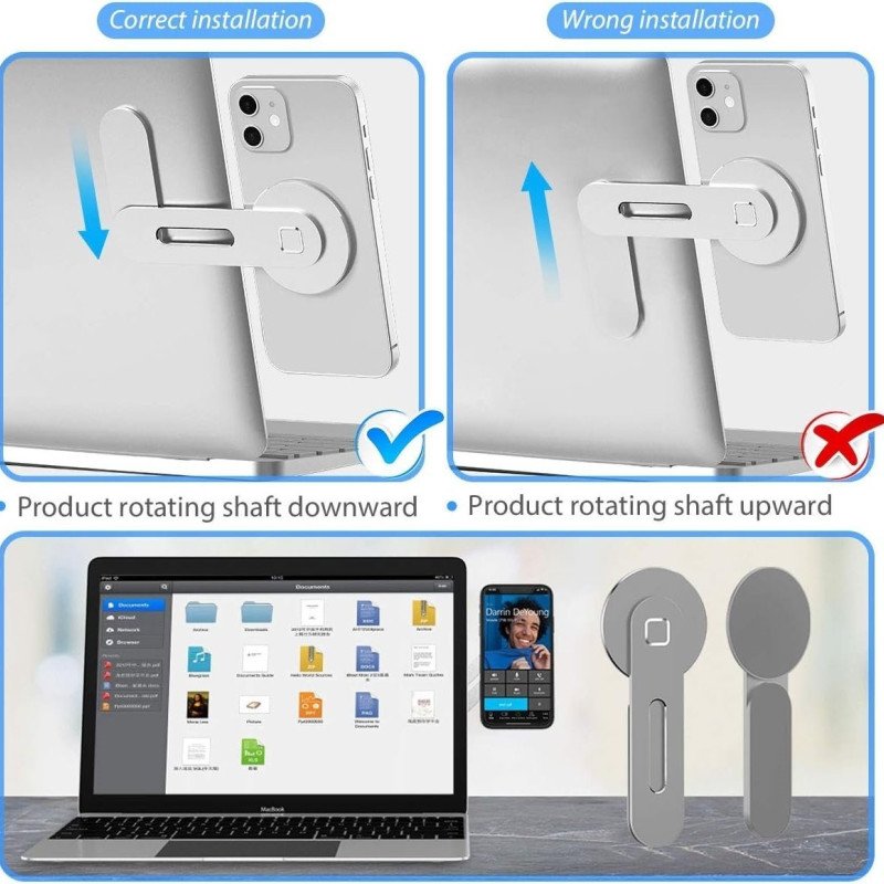 OEM YW-22A Slim Magnetic Phone Holder Swivels 180° for Laptops and Monitors, Adjustable Magnetic Arm - Silver