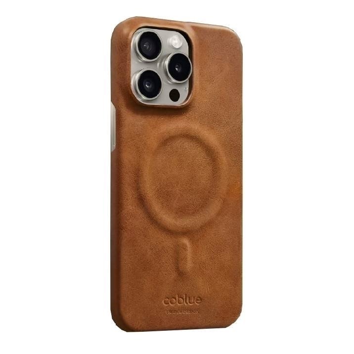 COBLUE CBSA28 Plain Leather Magnetic Wireless Charger Phone Case For APPLE IPHONE 15 PRO MAX - BROWN