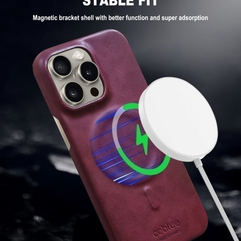 COBLUE CBSA28 Plain Leather Magnetic Wireless Charger Phone Case For SAMSUNG GALAXY S24 ULTRA - BORDEAUX