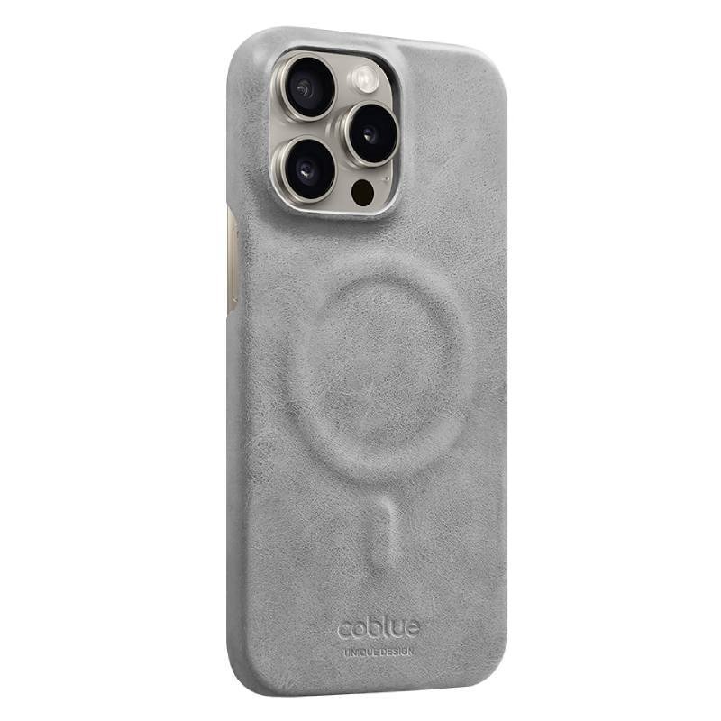 COBLUE CBSA28 Plain Leather Magnetic Wireless Charger Phone Case For APPLE IPHONE 15 PRO MAX - GREY