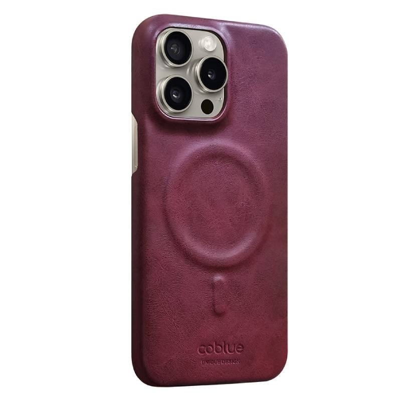COBLUE CBSA28 Plain Leather Magnetic Wireless Charger Phone Case For APPLE IPHONE 15 - BORDEAUX