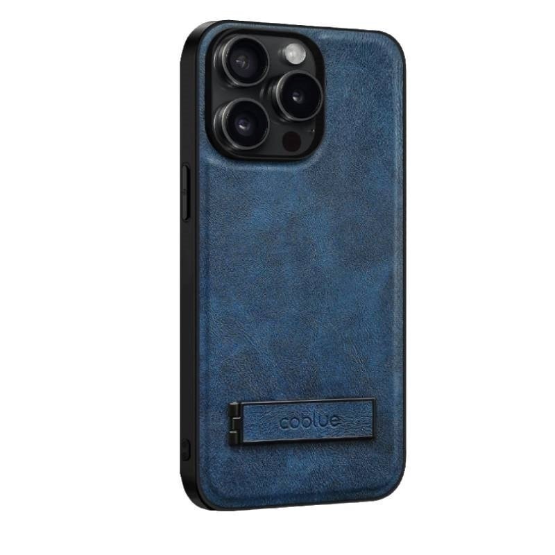 COBLUE CBSA24 LEATHER INCLUSIVE ANTI DROP STAND PHONE CASE FOR APPLE IPHONE 14 PRO MAX - BLUE