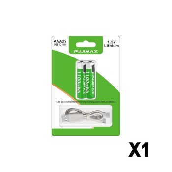 PUJIMAX Type-C Input 1.5V AAA Li-ion Rechargeable Battery - 1100mAh (2Pcs)