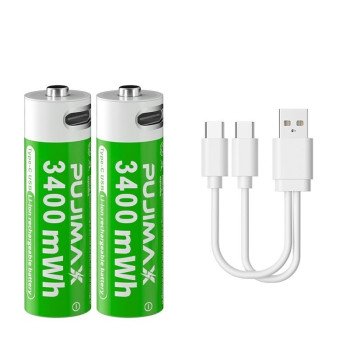 PUJIMAX Type-C Input 1.5V AA Li-ion Rechargeable Battery - 3400mAh (2Pcs)