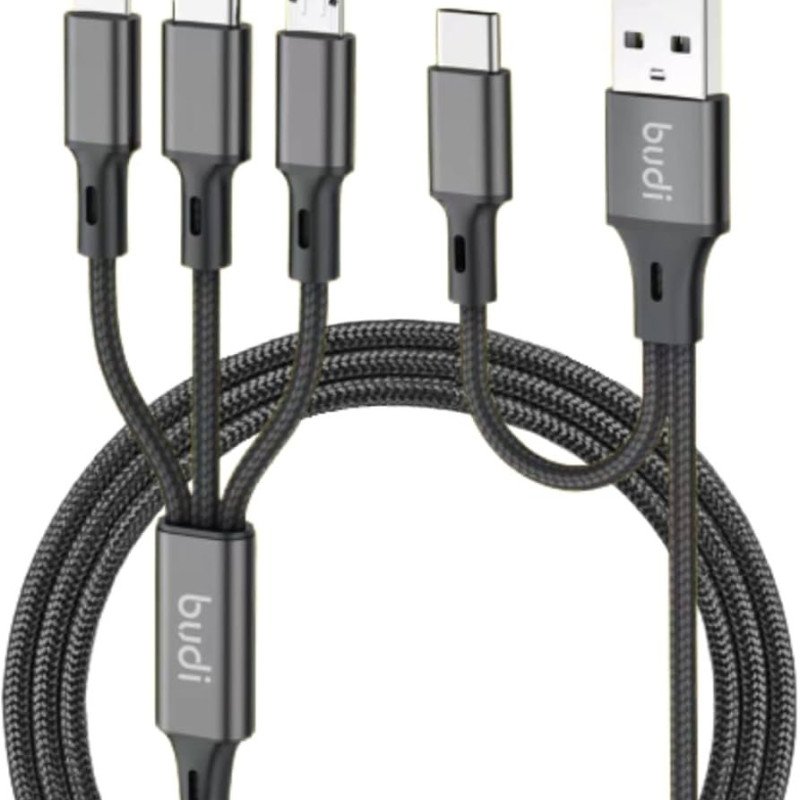 Budi (DC203T512) 4-in-1 Καλώδιο Φόρτισης και Μεταφοράς Δεδομένων 2.4A - Μαύρο