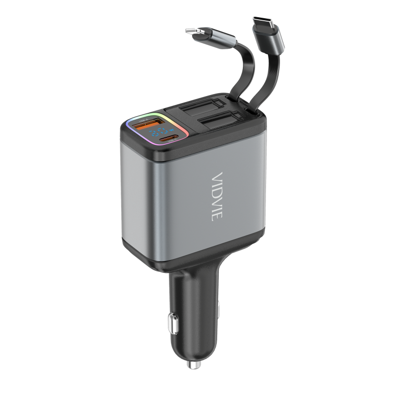 Vidvie CC539 Φορτιστής Αυτοκινήτου με 27W Θύρα USB-A Και 27W Θύρα USB Type-C με 60W καλώδιο Type-C Και 27W καλώδιο Lightning - Μαύρο