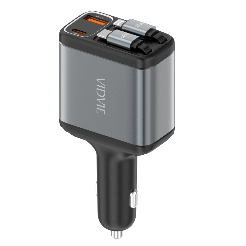 Vidvie CC539 Φορτιστής Αυτοκινήτου με 27W Θύρα USB-A Και 27W Θύρα USB Type-C με 60W καλώδιο Type-C Και 27W καλώδιο Lightning - Μαύρο