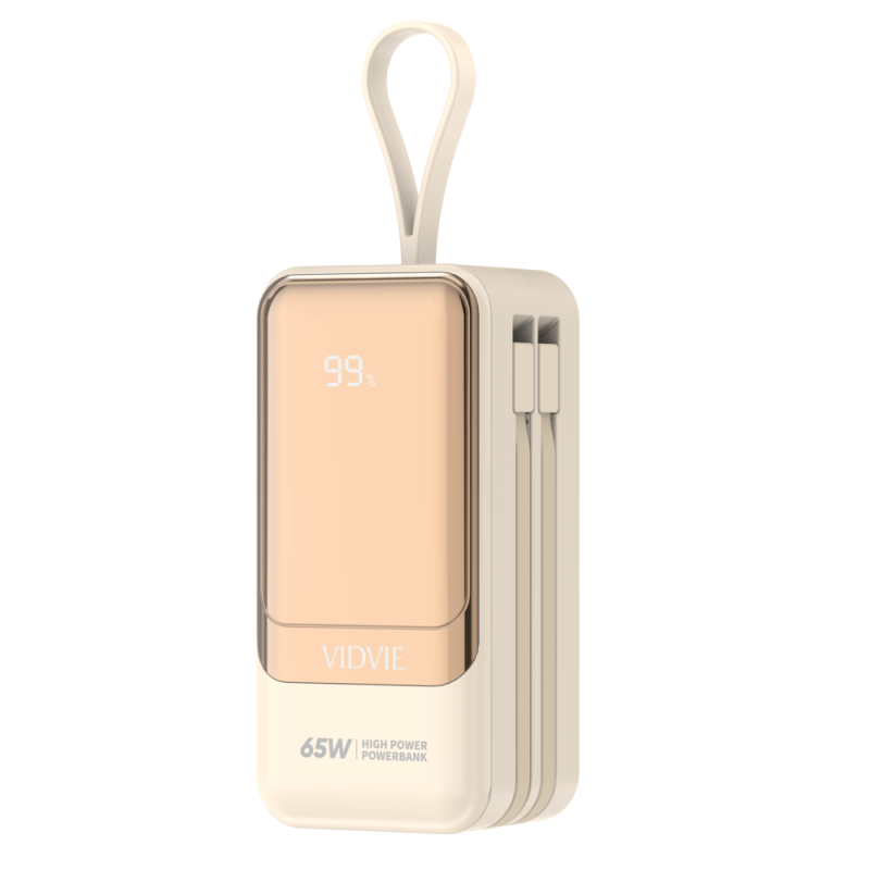 Vidvie PB798 Power Bank 20000mAh 65W Θύρεα USB-A και Θύρεα USB-C με Καλωδιο Type-C Και Lightning - Μπεζ