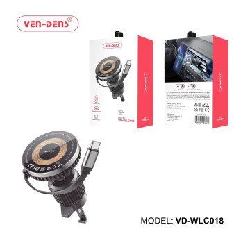 VEN-DENS VD-WLC018 15W Μαγνητικός ασύρματος φορτιστής αυτοκινήτου 360 περιστροφής με καλώδιο Type-C - Μάυρο