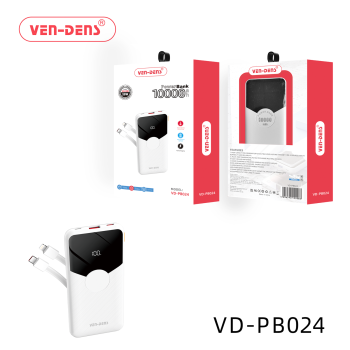 VEN-DENS VD-PB024 Power Bank 22.5W Led Display φορτιστής με Διπλό καλώδιο Type c Και  Lightning 10000mAh - Λέυκο