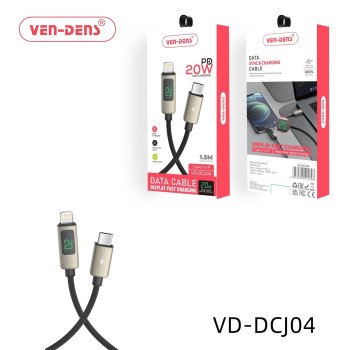 VEN-DENS VD-DCJ04 20W Καλώδιο Φόρτισης και Μεταφοράς Δεδομένων με Οθόνη - LCD - USB-C σε Lightning (1.5m) - Χρώμα: Μάυρο