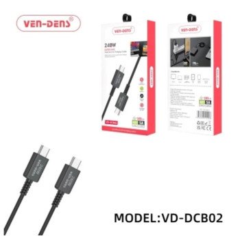 VEN-DENS VD-DCB02 Type-C έως Type-C 240W Super-Fast καλώδιο συγχρονισμού και φόρτισης δεδομένων, 1.8m - Μάυρο