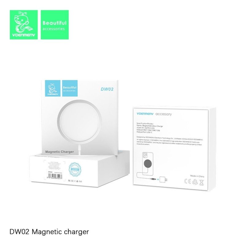 Vdenmenv (DW02) Ασύρματος Φορτιστής 15W με Καλώδιο Type-C – Λευκό