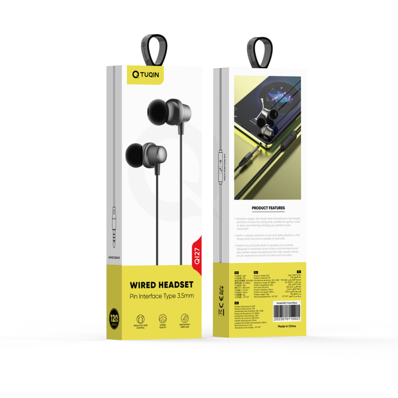 TUQIN QI27 Handsfree Ακουστικά με Βύσμα 3.5mm Jack Με το κουμπί απάντησης κλήσης - Μάυρο