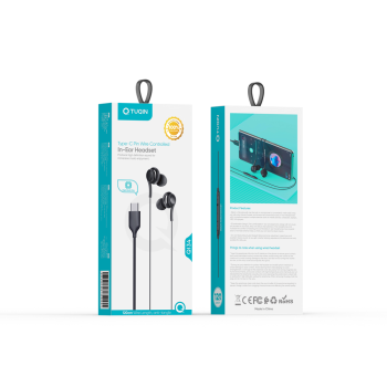 TUQIN QI34 Handsfree Ακουστικά με Βύσμα Type-C Με κουμπιά ελέγχου έντασης - Μάυρο