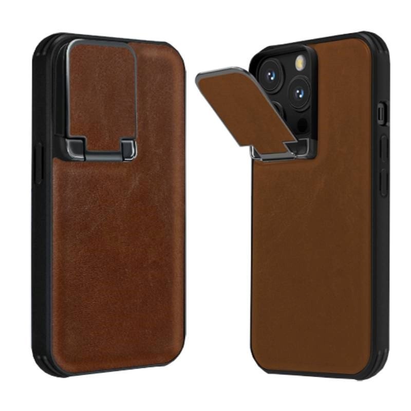 PIBLUE PL70 Business leather anti-fall clamshell lens phone case For Apple IPhone 16 - Colour:Cafe