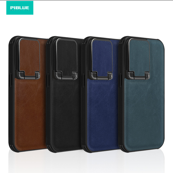 PIBLUE PL70 Business leather anti-fall clamshell lens phone case For Apple IPhone 16 Pro - Colour:Black