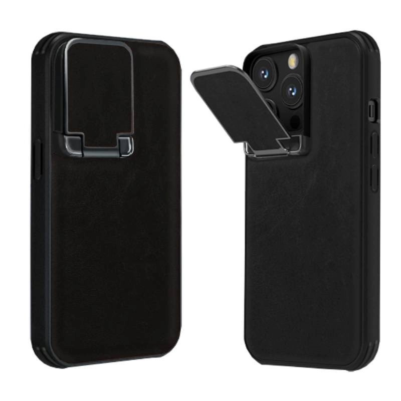 PIBLUE PL70 Business leather anti-fall clamshell lens phone case For Apple IPhone 16 Pro - Colour:Black