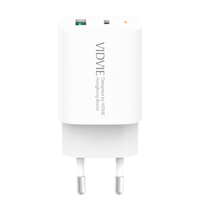 Vidvie PLE248 PD 20W Φορτιστής με 1 Θύρες USB-A και 1 Θύρες USB-C και Καλώδιο Type-C σε Lightning - Λευκό