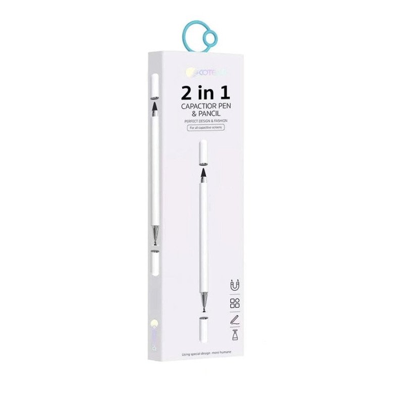 Coteci 62003 Ψηφιακή Γραφίδα Αφής 2In1  Disc Capacitive Pen And Graphene Pencil Συμβατό Με Apple Android Και Tablet  Χρώμα: - Λευκό