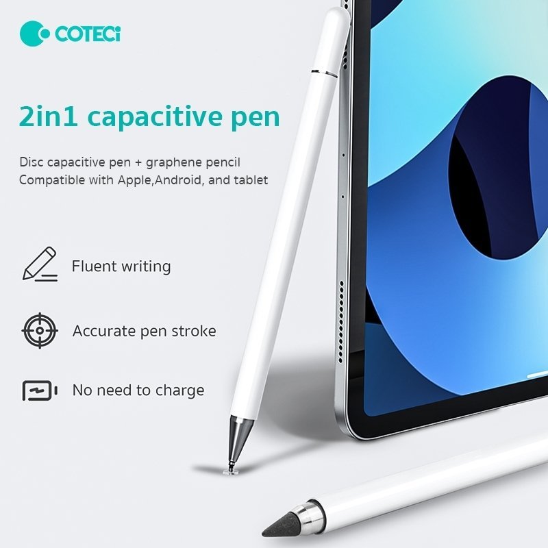 Coteci 62003 Ψηφιακή Γραφίδα Αφής 2In1  Disc Capacitive Pen And Graphene Pencil Συμβατό Με Apple Android Και Tablet  Χρώμα: - Λευκό