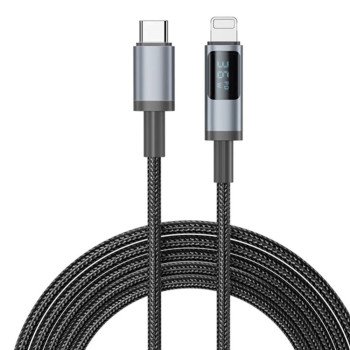 Nine 30W Sparkle digital Καλώδιο φόρτισης δεδομένων USB-C σε USB-LIGHTNING  - Μαύρο