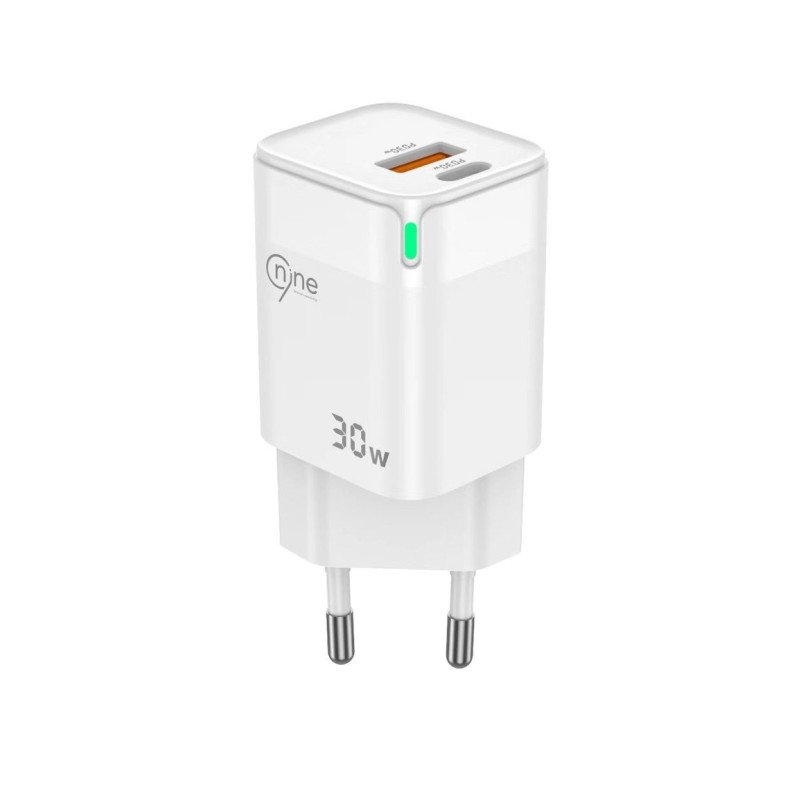 Nine C44 Φορτιστής Χωρίς Καλώδιο GaN με Θύρα USB-A και Θύρα USB-C 30W Quick Charge 3.0 - Λευκός