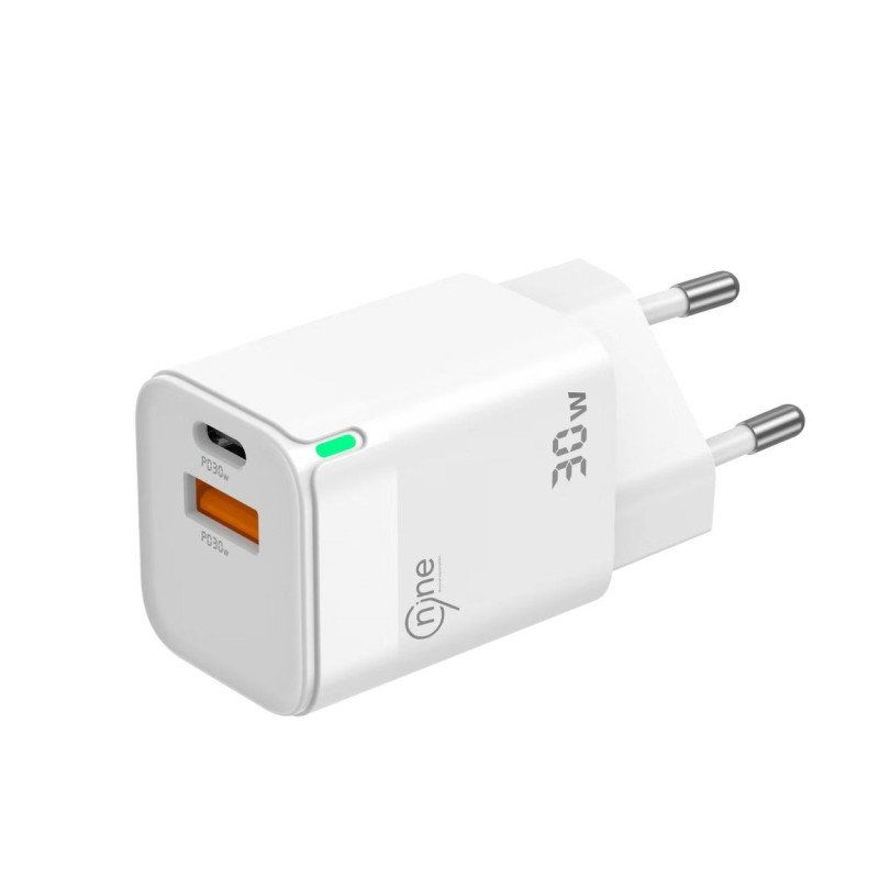 Nine C44 Φορτιστής Χωρίς Καλώδιο GaN με Θύρα USB-A και Θύρα USB-C 30W Quick Charge 3.0 - Λευκός