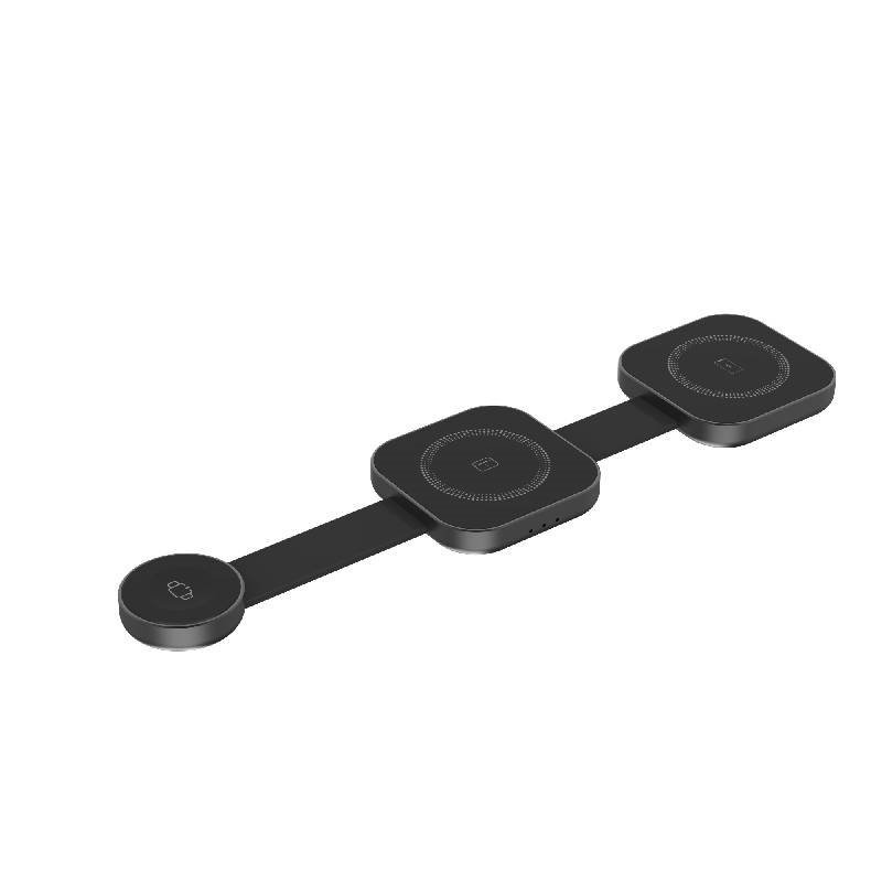 Nine AD10 15W 3 σε 1 αναδιπλούμενος ασύρματος φορτιστής για κινητό ρολόι και Airpods - Μαύρο