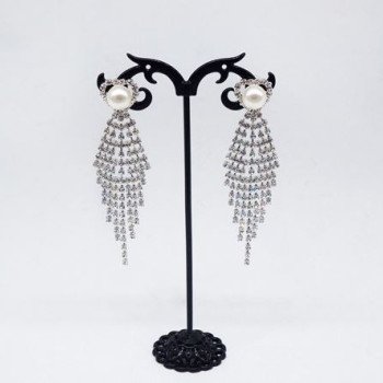 Σκουλαρίκια κρεμαστά με πέρλες και στρας